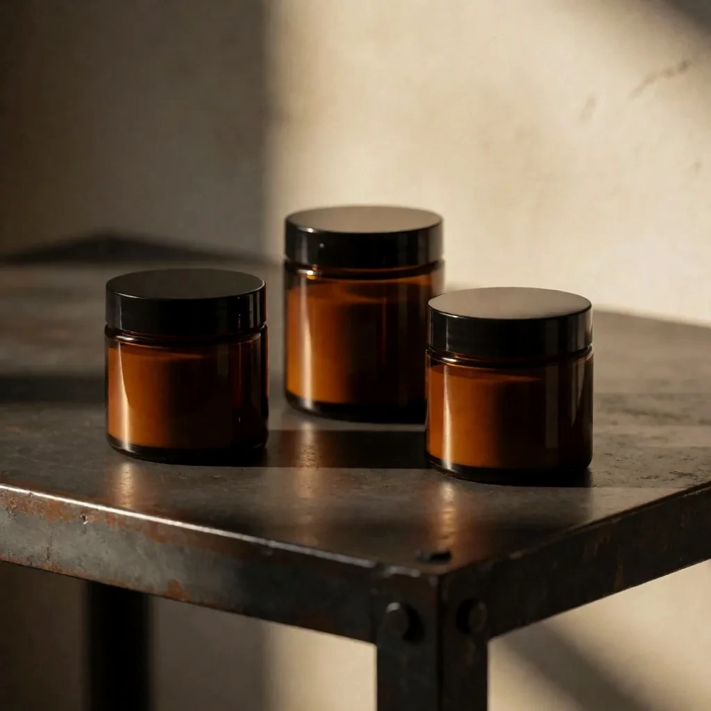 Novapka Botanicals supplement bottles on a graphite shelf