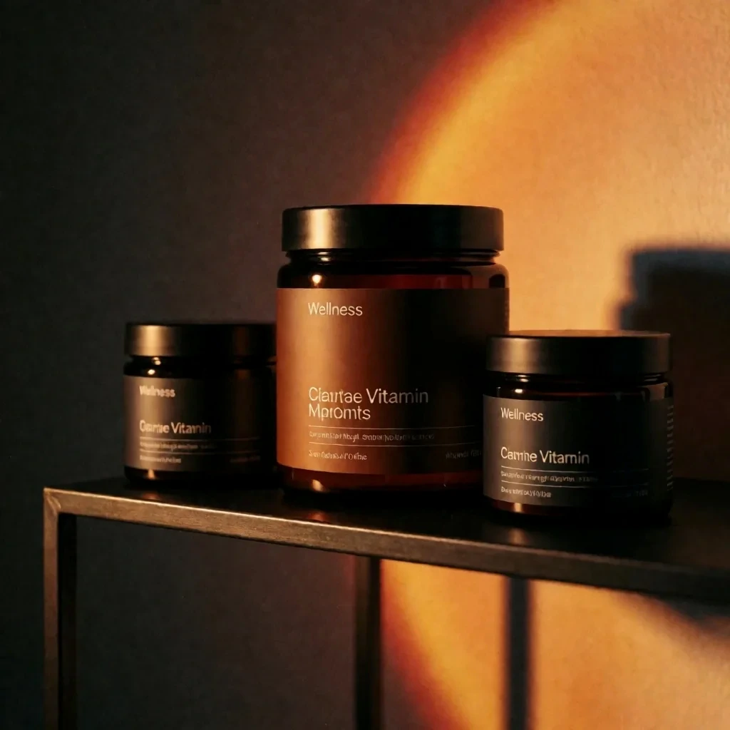 Novapka Botanicals supplement bottles on dark shelf