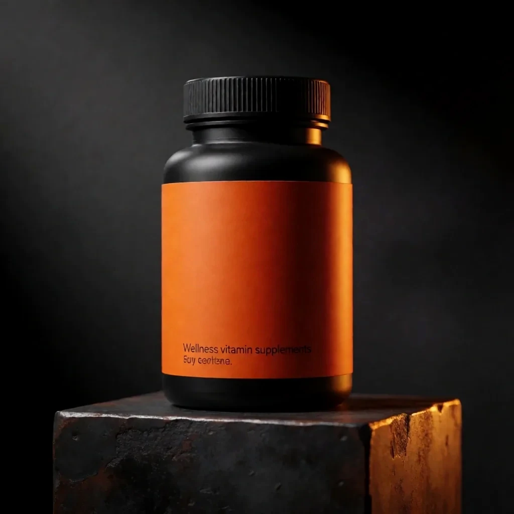 Immune Harmony supplement bottle on a dark metal surface