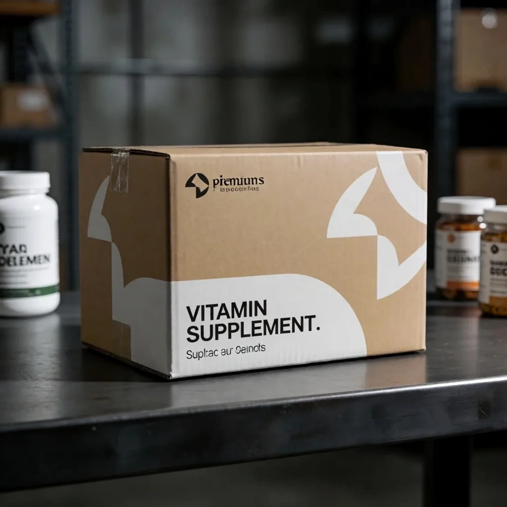 Novapka Botanicals warehouse environment with supplement bottles on a dark metal surface