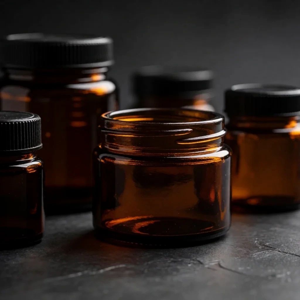 Premium supplement bottles on a textured metal surface